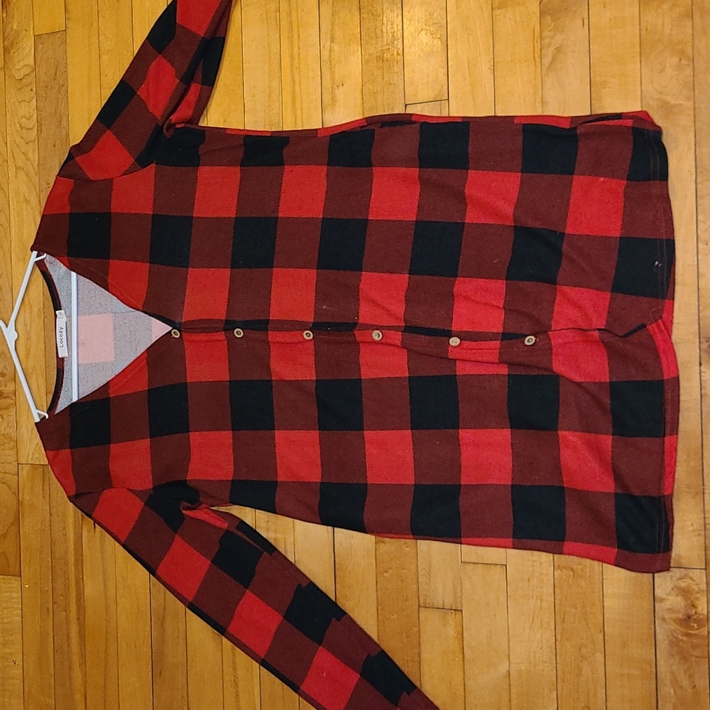 Pre-loved Lacozy, size Large,  Buffalo Plaid Tunic Length Cardigan.